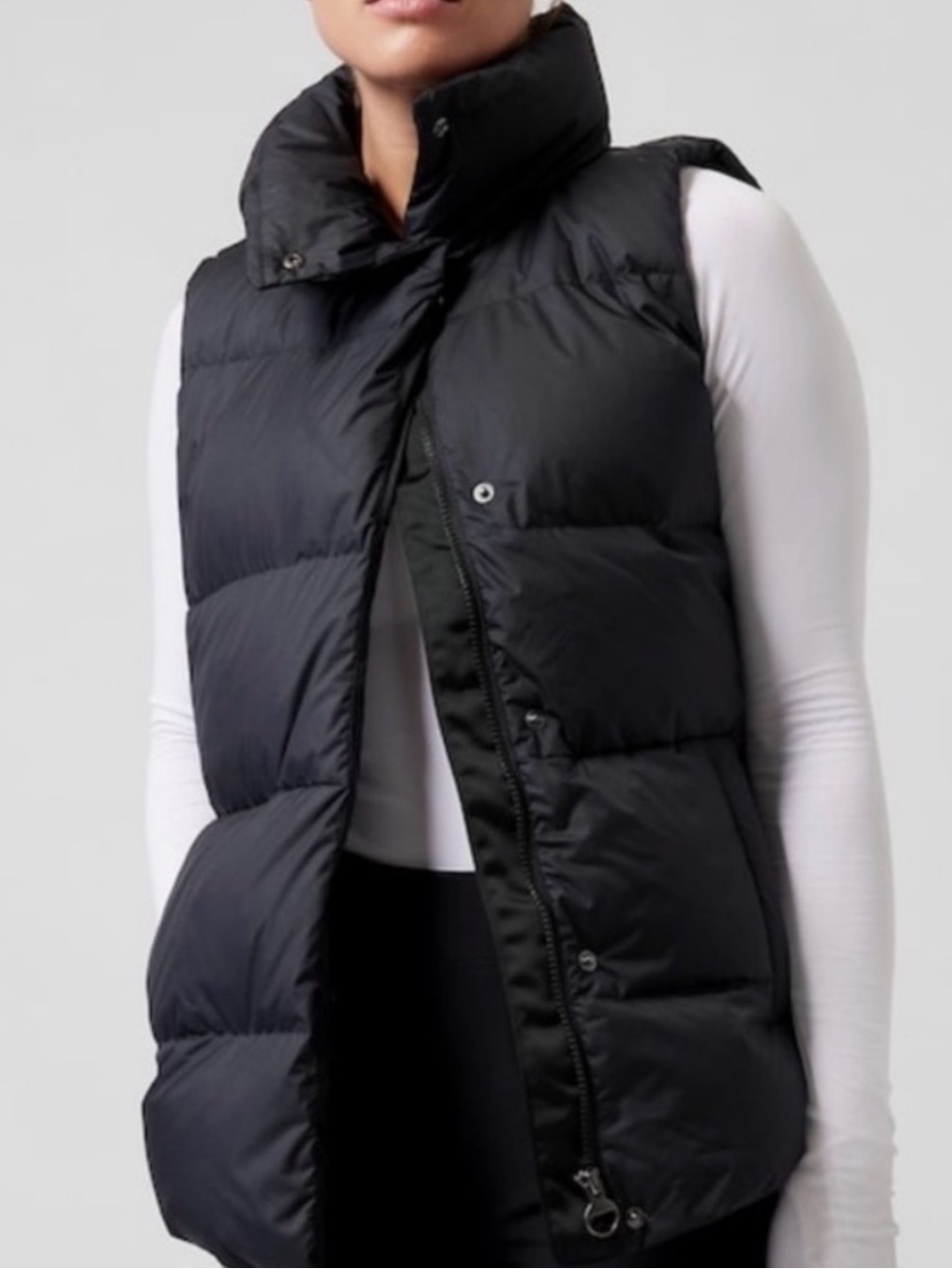 Athleta Black Quilted Puffer Vest With High Collar